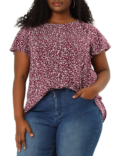 Rayon A Line Ditsy Floral Round Neck Blouse