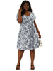 Chic Printed Crew Neck Short Sleeve Plus Size Dress