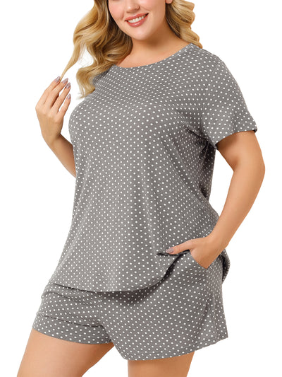 Comfy Plus Size Short Sleeve Polka Dot Pajamas Set