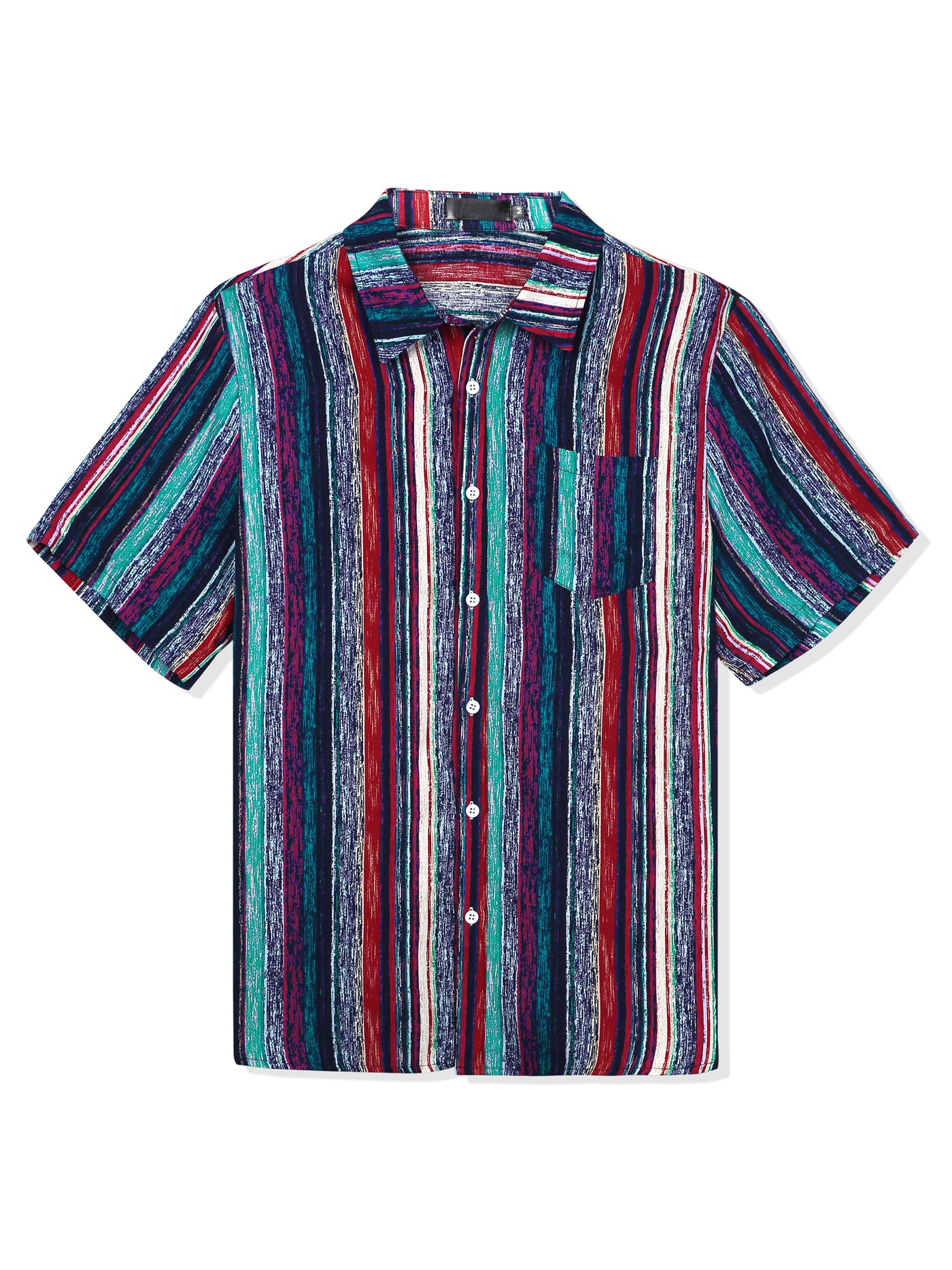 Bublédon Summer Button Short Sleeve Colorful Striped Shirt