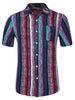 Summer Button Short Sleeve Colorful Striped Shirt