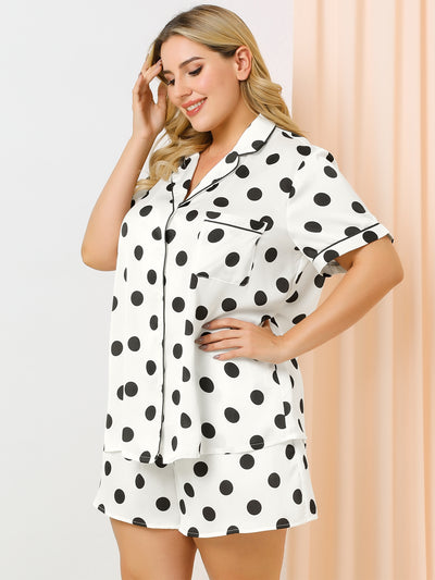 Women's Plus Size Pajama Set Short Sleeve Bottoms Polka Dots Shirt