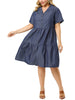 Knee Length Cotton Elastic Back Tiered Skirt