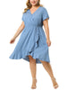 Rayon V Neck Summer Ruffle Hem Plus Size Dress