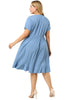 Rayon V Neck Summer Ruffle Hem Plus Size Dress