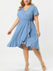 Rayon V Neck Summer Ruffle Hem Plus Size Dress