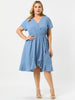 Rayon V Neck Summer Ruffle Hem Plus Size Dress