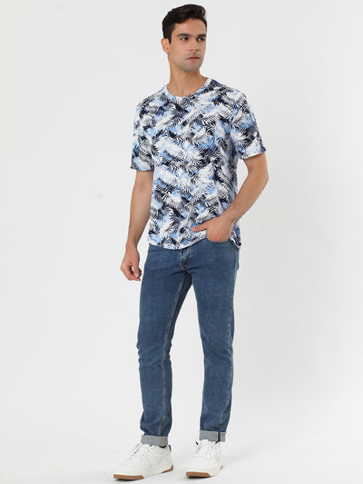 Chic Tropical Print Round Neck Short Sleeve T-shirt