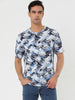 Chic Tropical Print Round Neck Short Sleeve T-shirt