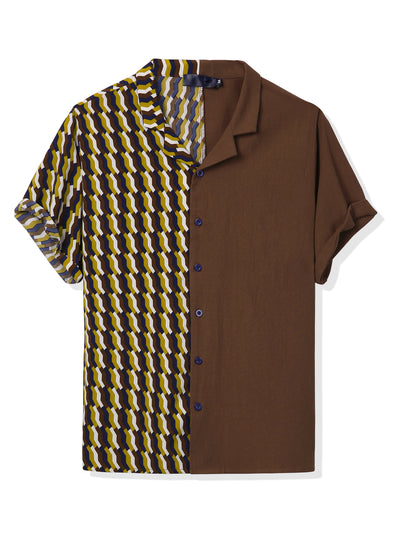 Printed Patchwork Camp Collar Short Sleeve Shirt
