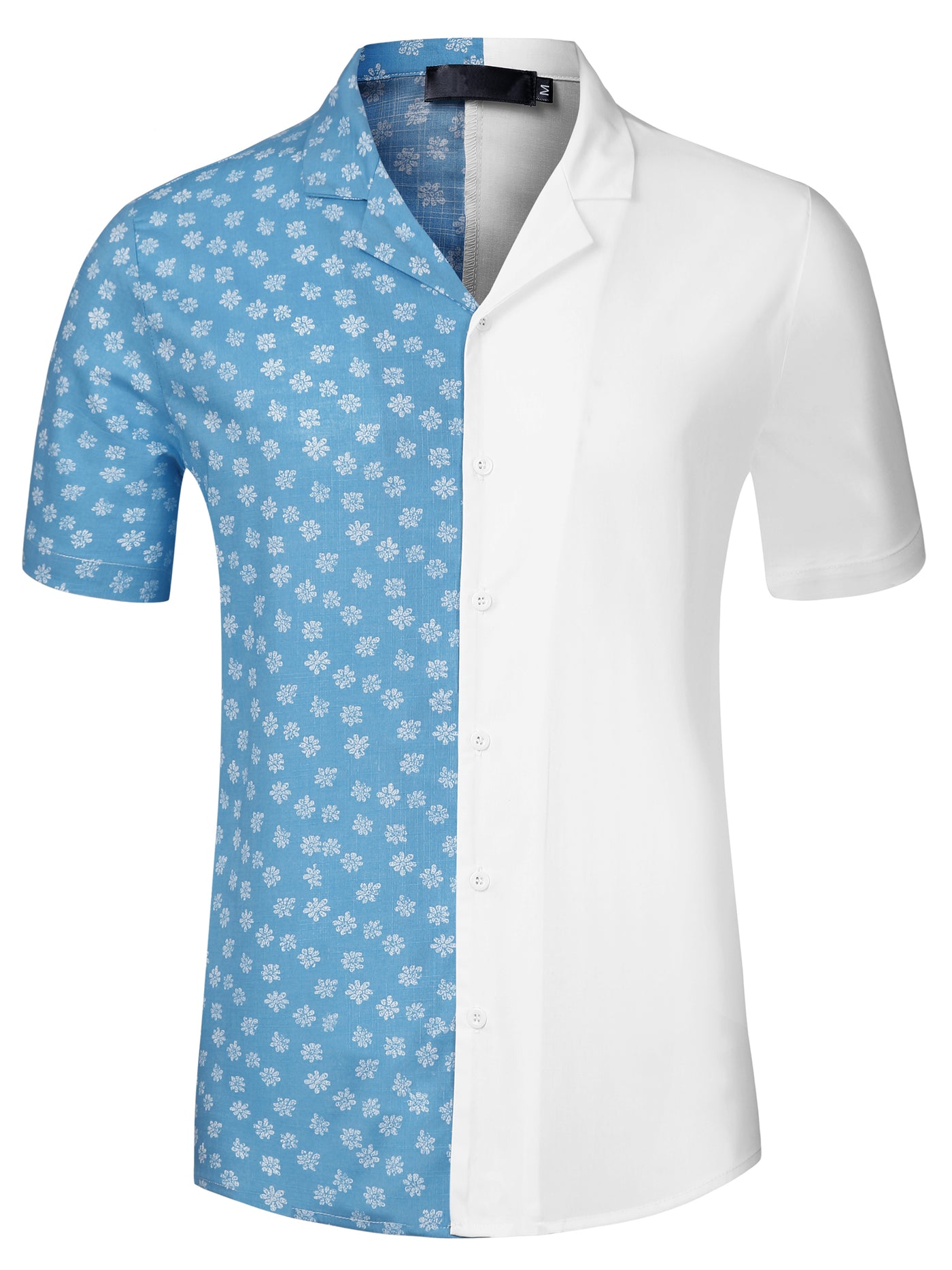 Bublédon Printed Patchwork Camp Collar Short Sleeve Shirt