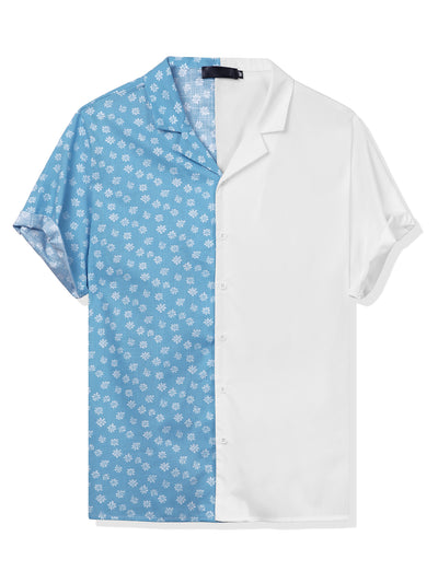 Printed Patchwork Camp Collar Short Sleeve Shirt