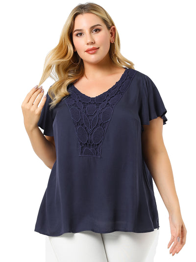 Rayon Relax Fit V Neck Lace Insert Blouse