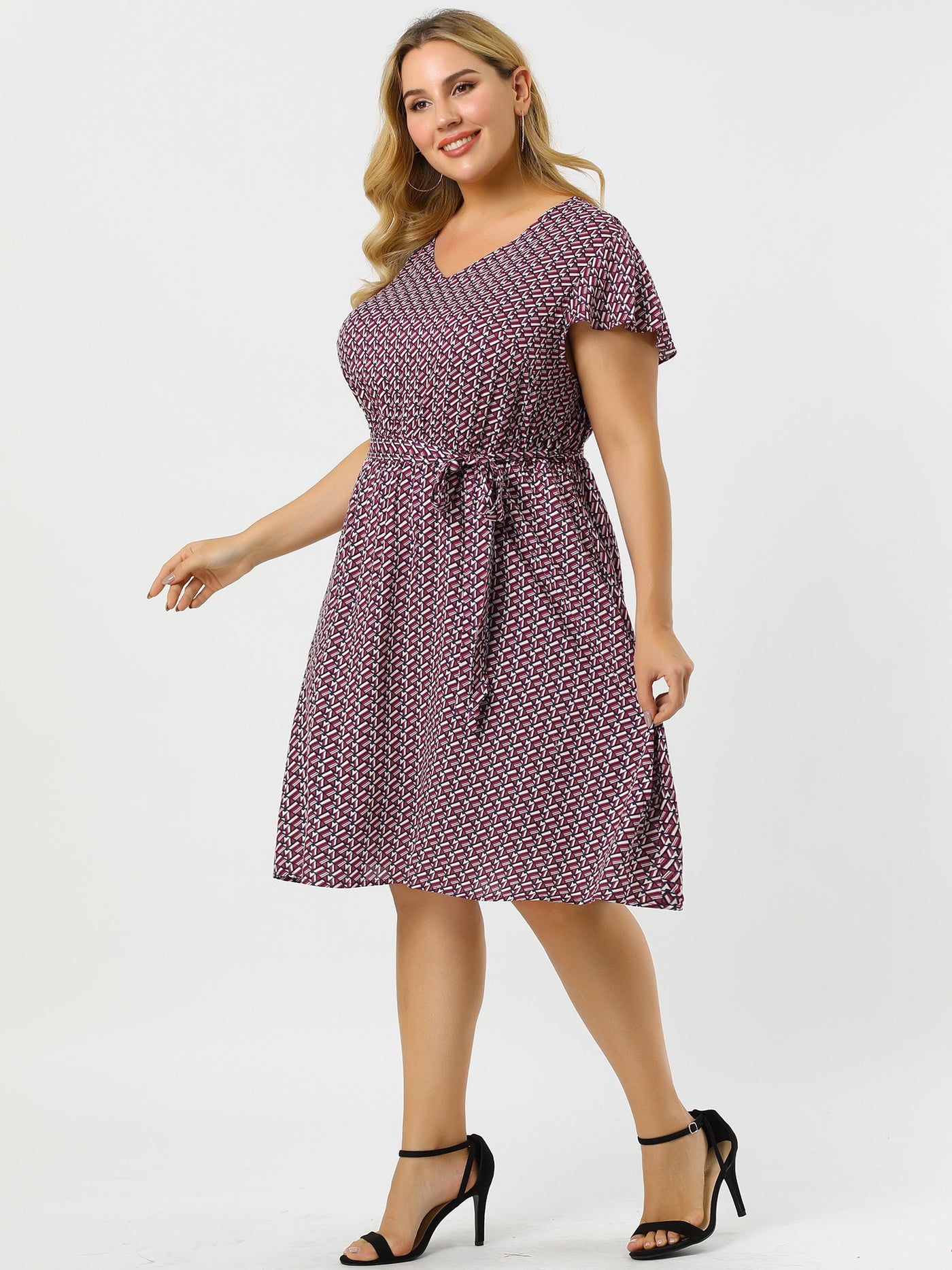 Bublédon Casual Rayon V Neck Printed Belted Plus Size Dress