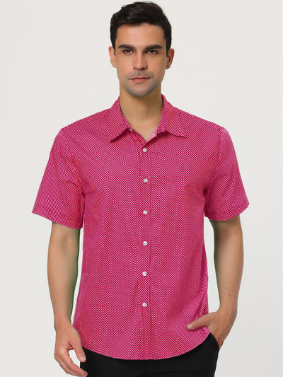 Cotton Lapel Short Sleeve Polka Dot Button Shirt