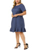Basic Solid Short Sleeve Ruffle Hem Plus Size Dress