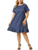 Basic Solid Short Sleeve Ruffle Hem Plus Size Dress