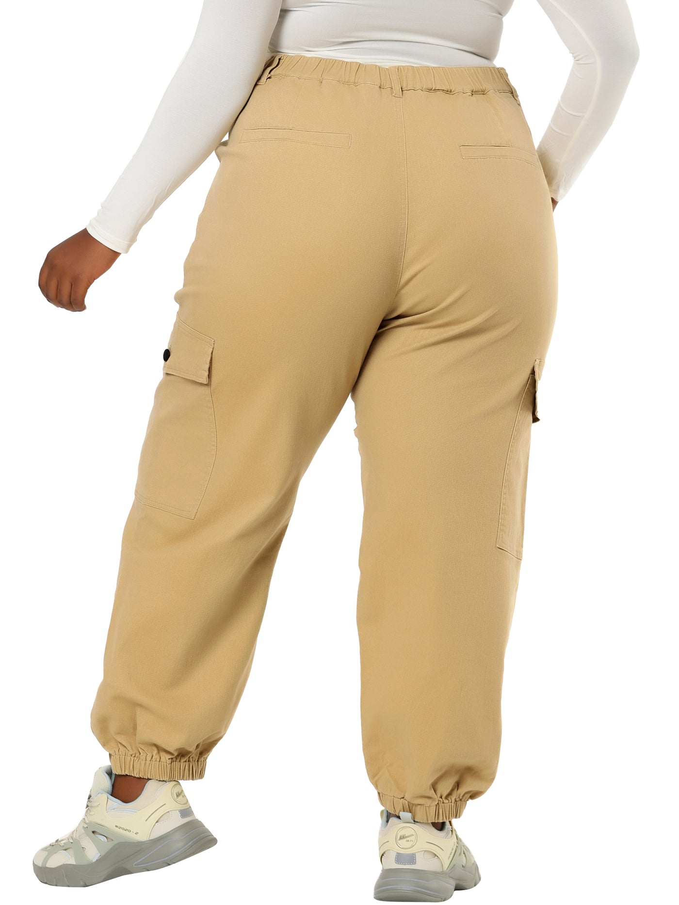 Bublédon Plus Size Pants Fly Elastic Hem High Waist Pocket Cargo Pant