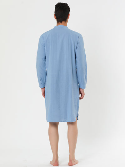 Banded Collar Henley Shirt Pajamas Robe Nightgown