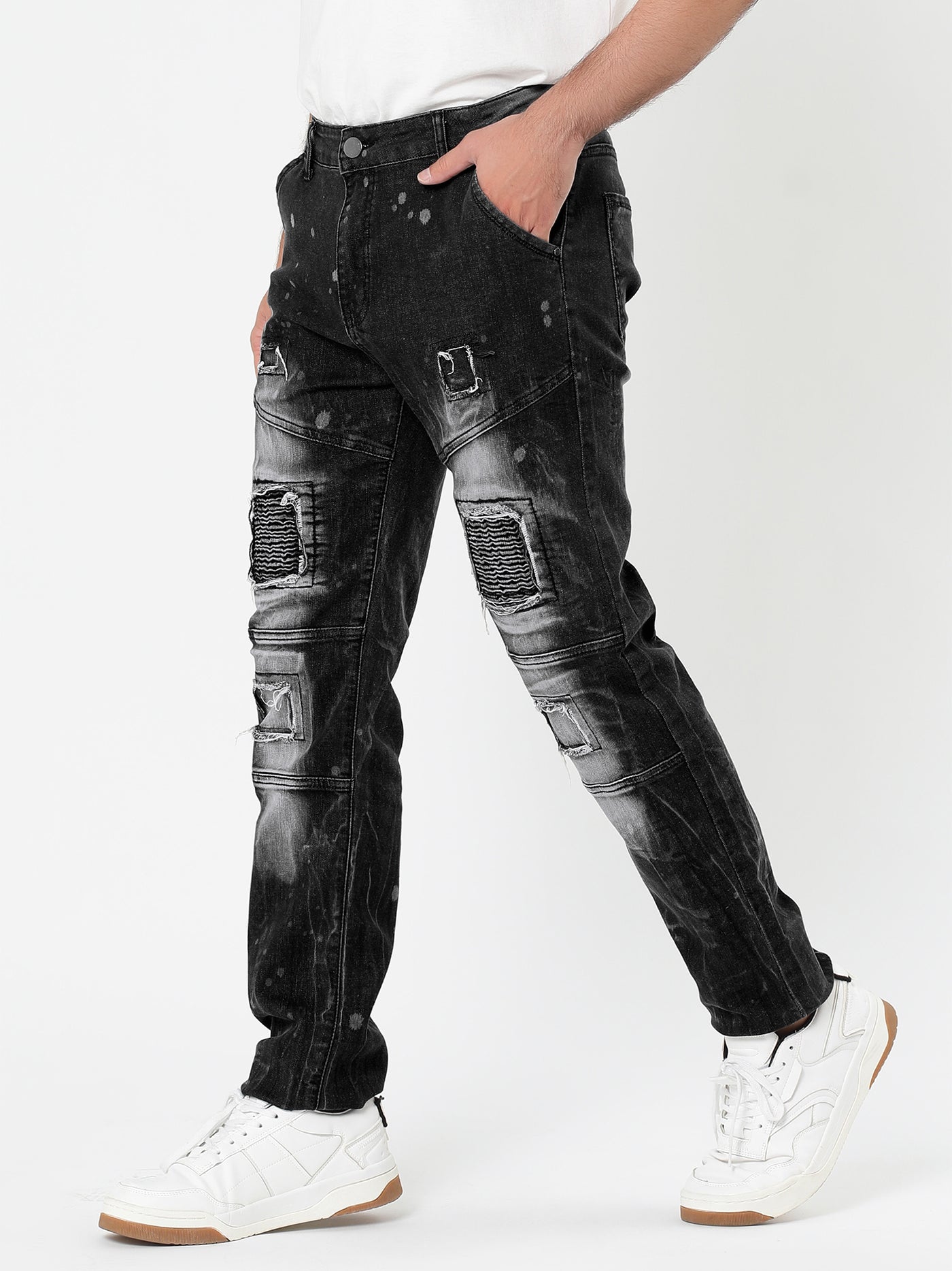 Bublédon Classic Ripped Denim Pants Washed Goth Jeans