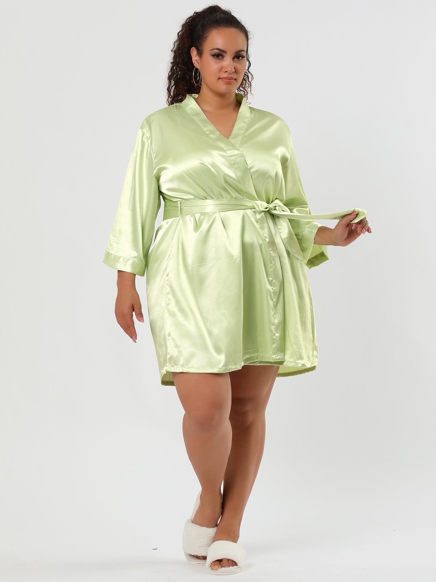 Bublédon Comfy Satin Plus Size Long Sleeve Solid Nightgown