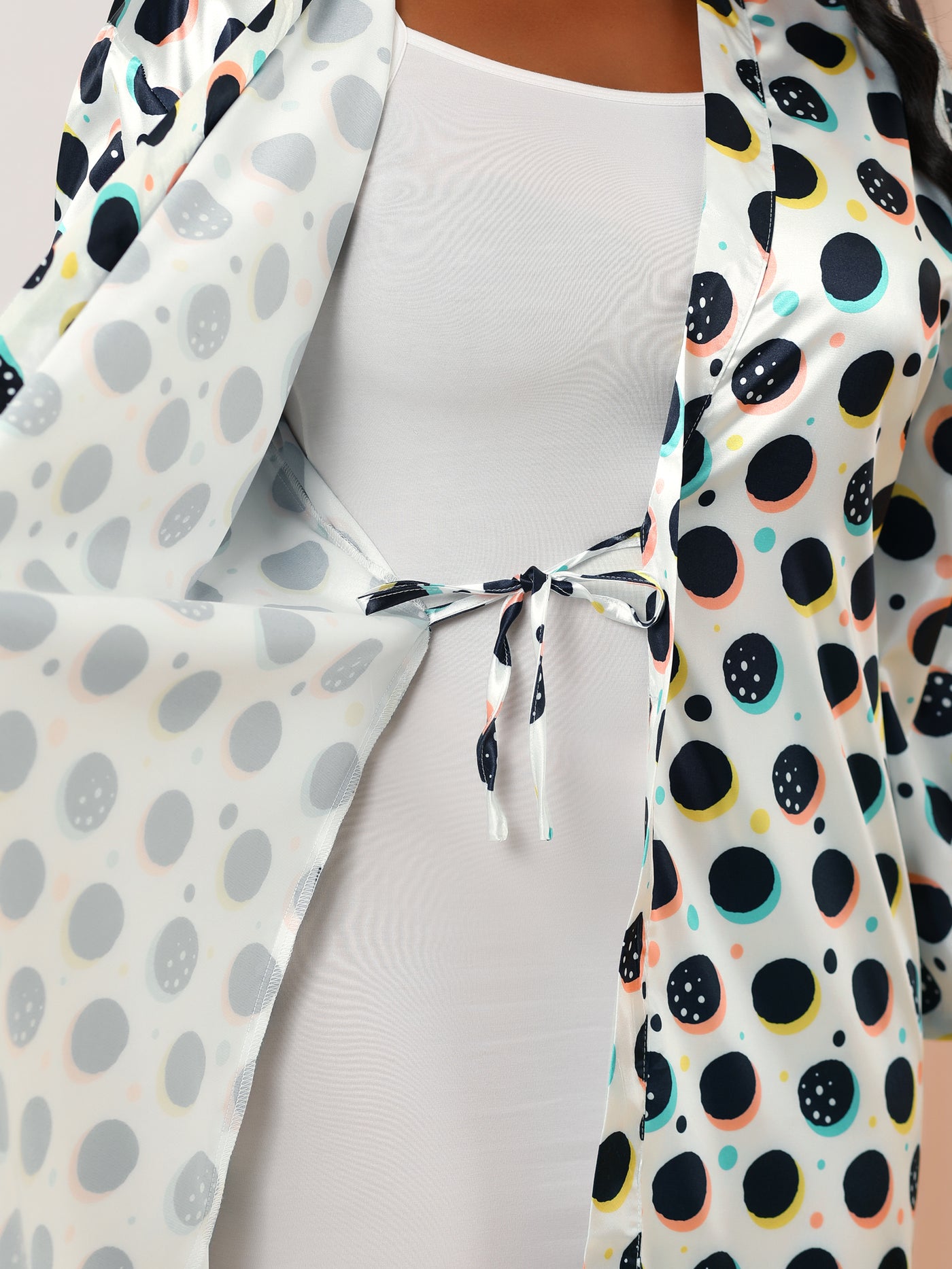Bublédon Women's Plus Size Robes Sleepwear Polka Dots Self Tie Waist Long Bathrobe Nightgown