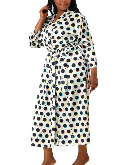 Women's Plus Size Robes Sleepwear Polka Dots Self Tie Waist Long Bathrobe Nightgown