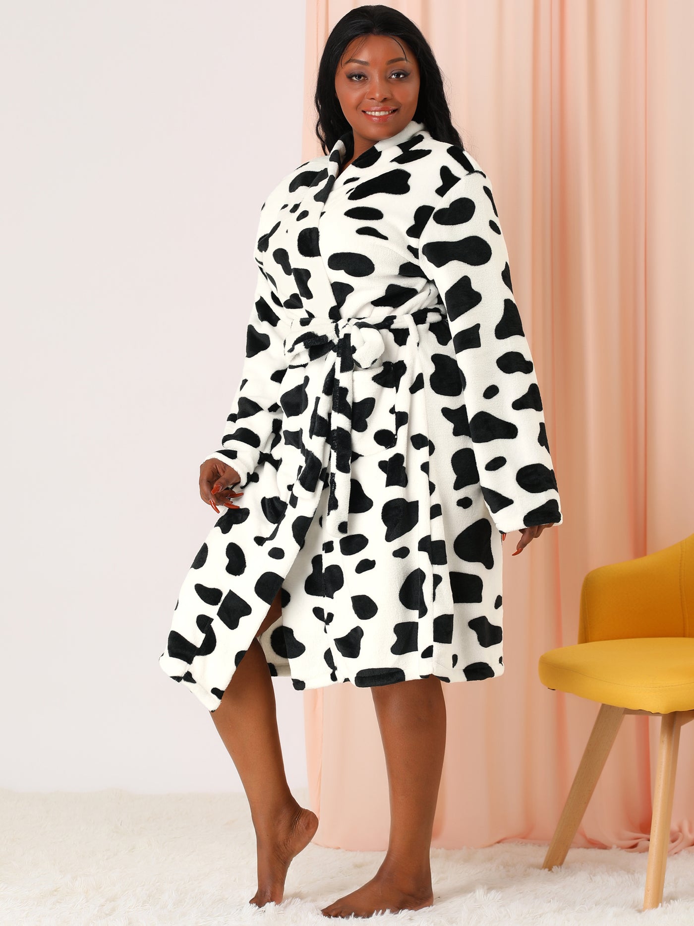 Bublédon Flannel Plus Size Cow Printed Nightgown Winter Robe