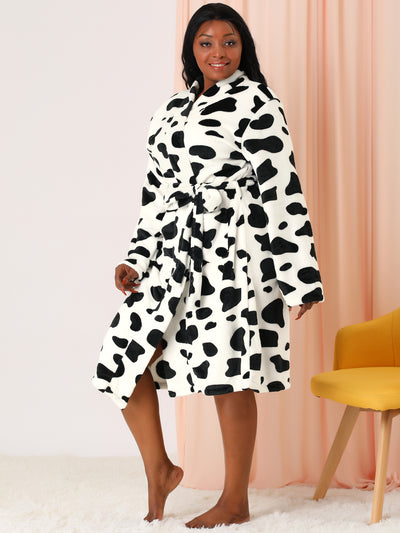 Flannel Plus Size Cow Printed Nightgown Winter Robe