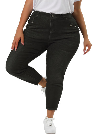 Plus Size Denim Mid Rise Stretch Washed Skinny Jeans