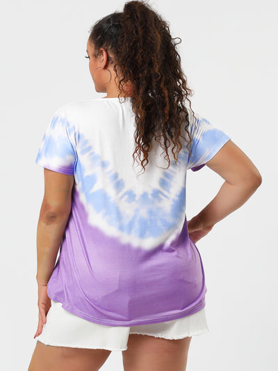 Plus Size Tops Colorful Round Neck Tie Dye T Shirts