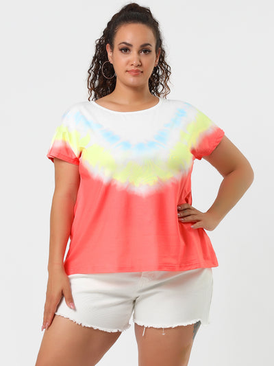 Plus Size Tops Colorful Round Neck Tie Dye T Shirts