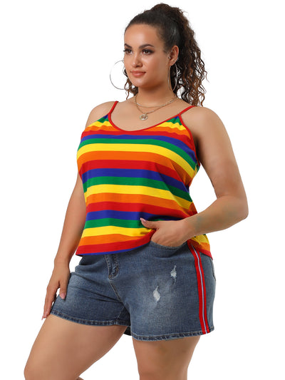 Plus Size Cami Strap Stripe Sleeveless Stretch Camisole Top
