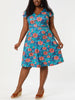Floral Printed Cap Sleeve V-neck Plus Size Dress