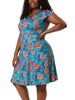 Floral Printed Cap Sleeve V-neck Plus Size Dress