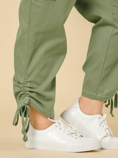Pull On Spandex Contrast Stitch Cargo Pants