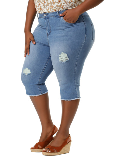 Mid Rise Polyester Below The Knee Capri Jeans