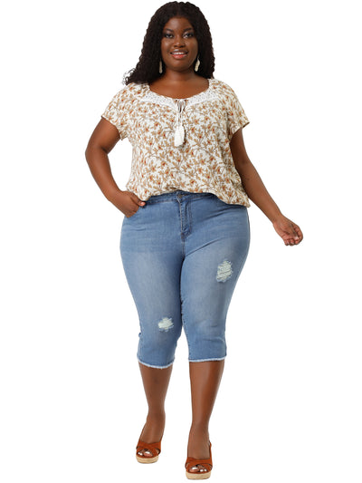 Mid Rise Polyester Below The Knee Capri Jeans