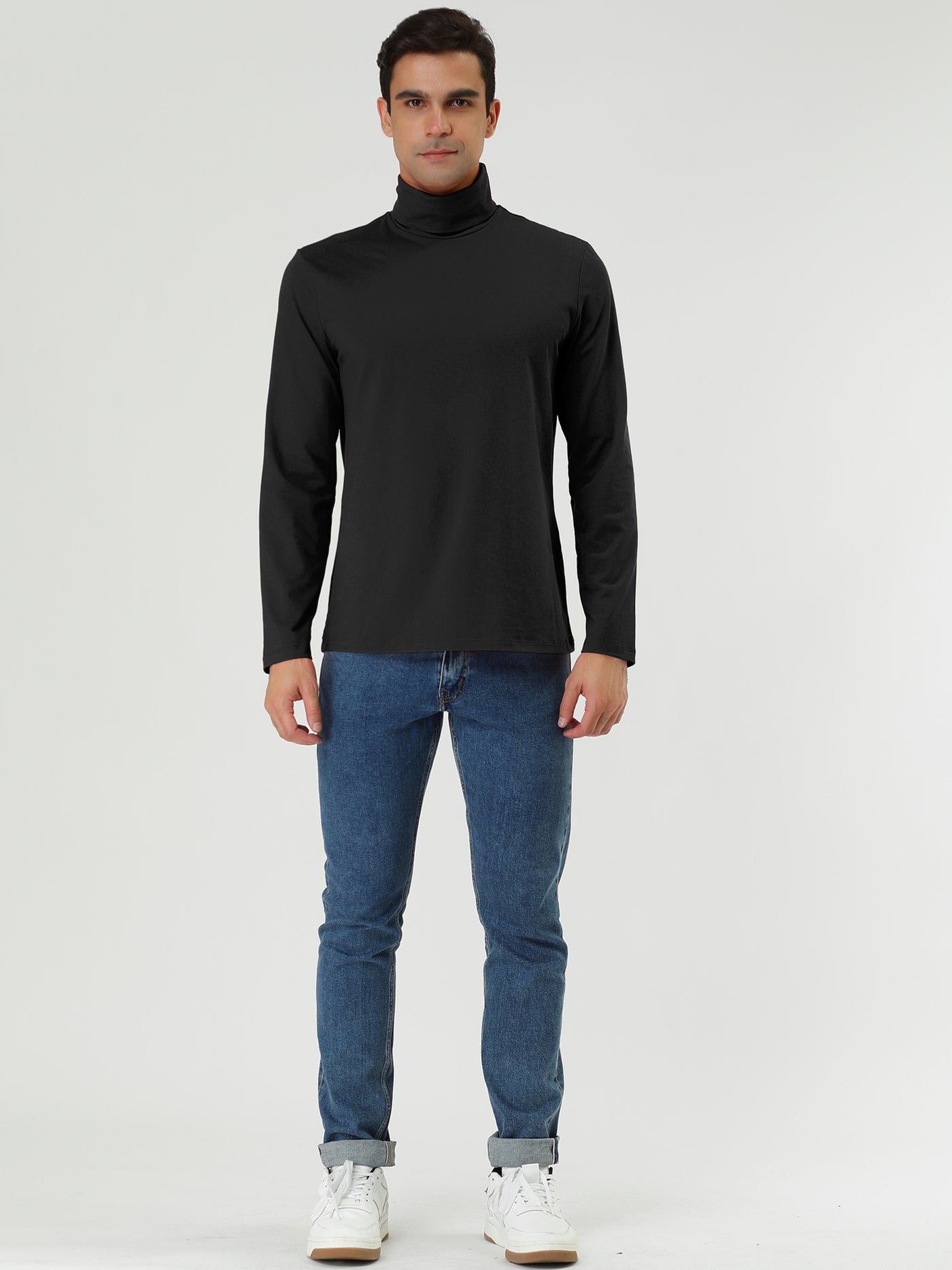 Bublédon Solid Color Turtleneck Pullover Long Sleeve Shirt