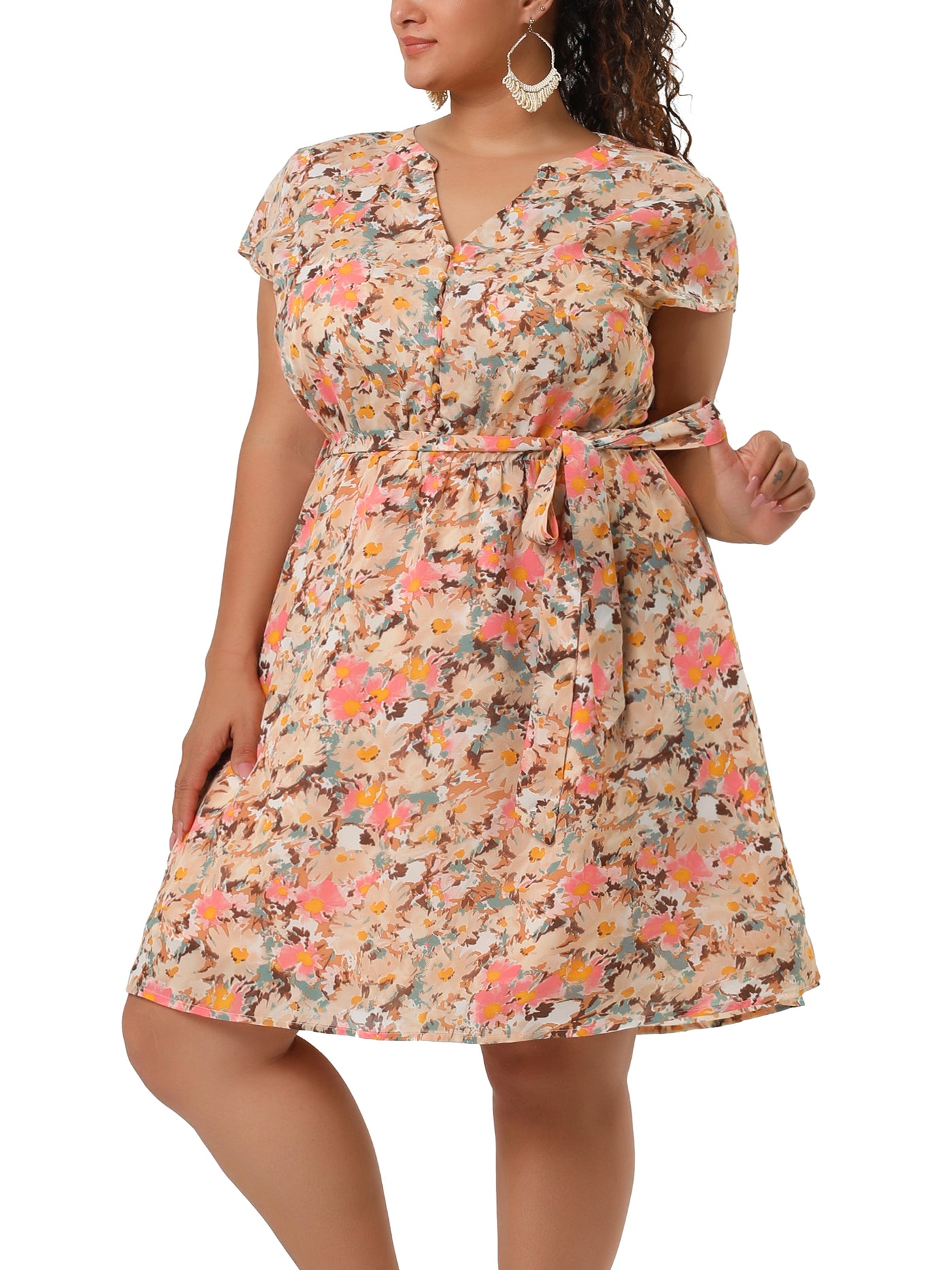 Bublédon Polyester V Neck Floral Print Summer Plus Size Dress