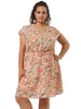 Polyester V Neck Floral Print Summer Plus Size Dress