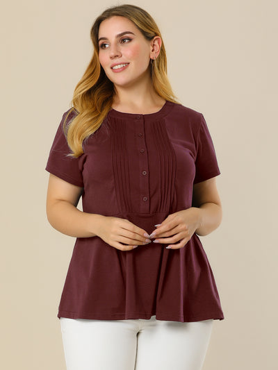 Cotton Relax Fit Round Neck Short Sleeve Blouse