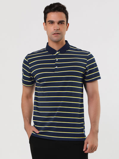 Men's Casual Striped Golf Short Sleeves Polo Shirt