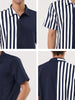 Summer Vertical Stripe Patchwork Lapel Button Shirts