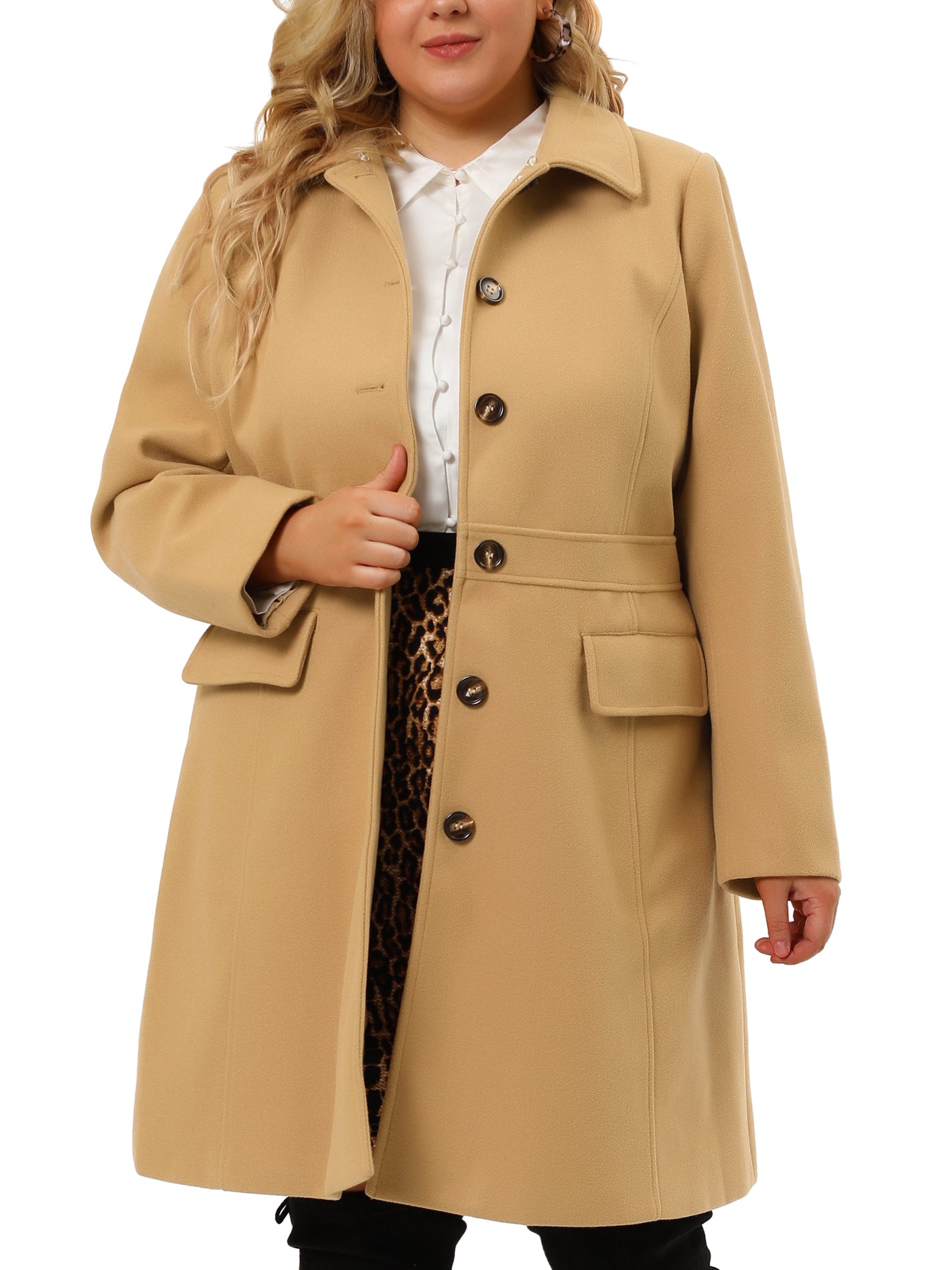 Bublédon Plus Size Coats Contrast Collar Single Breasted Long Coat