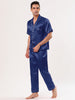 Classic Satin Short Sleeve Button Solid Pajama Sets