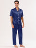 Classic Satin Short Sleeve Button Solid Pajama Sets