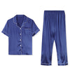 Classic Satin Short Sleeve Button Solid Pajama Sets