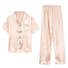Classic Satin Short Sleeve Button Solid Pajama Sets