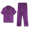 Classic Satin Short Sleeve Button Solid Pajama Sets